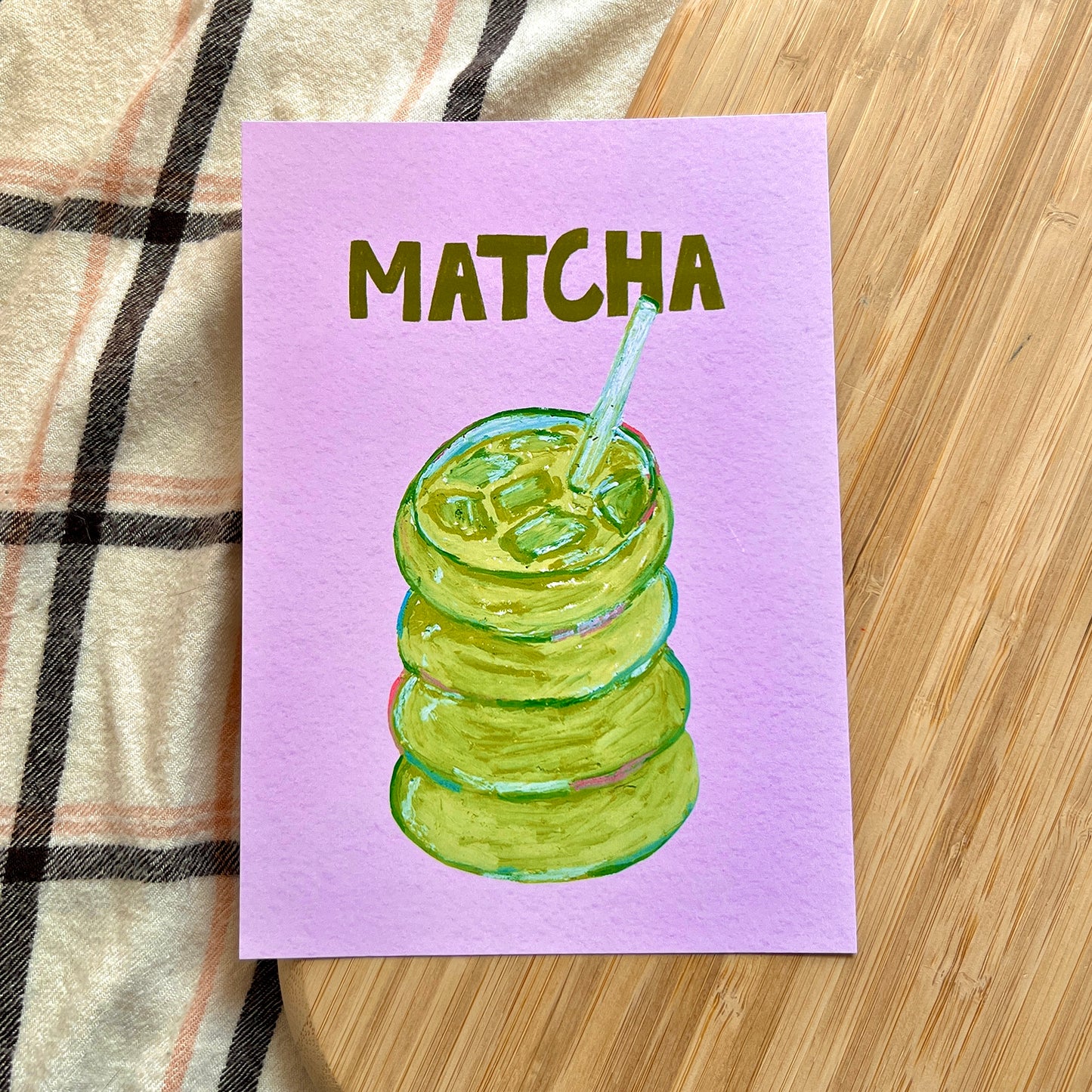 illustrated art print of iced matcha