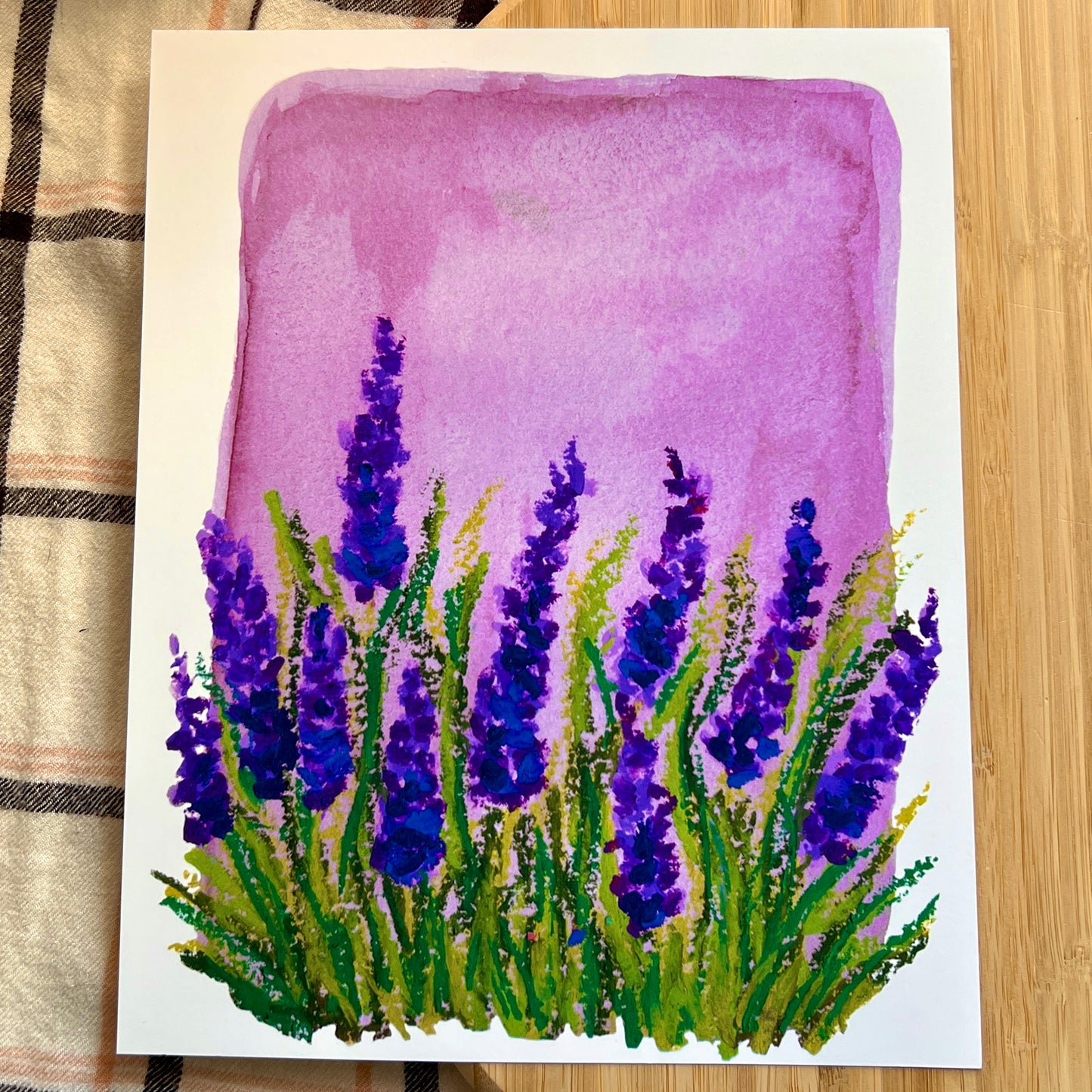 oil pastel lavender on purple watercolour background