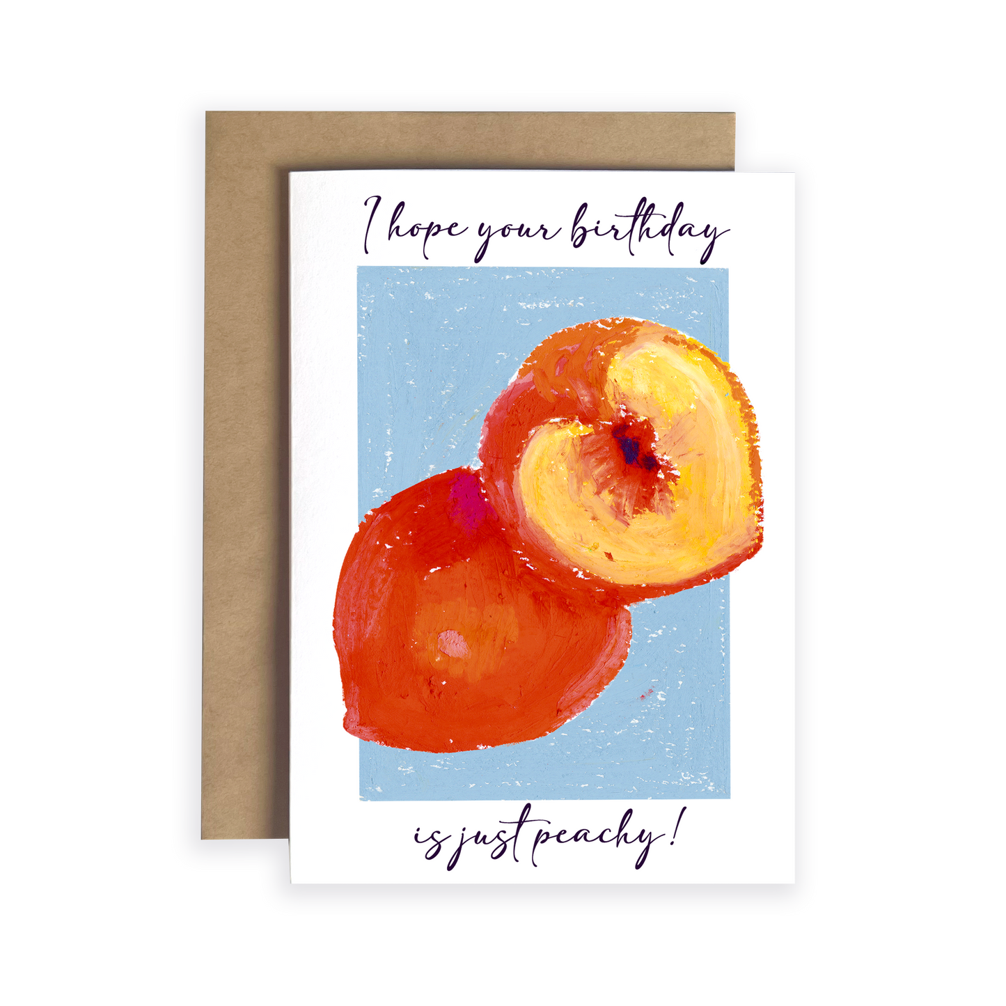 Greeting card with peaches and birthday message on a white background