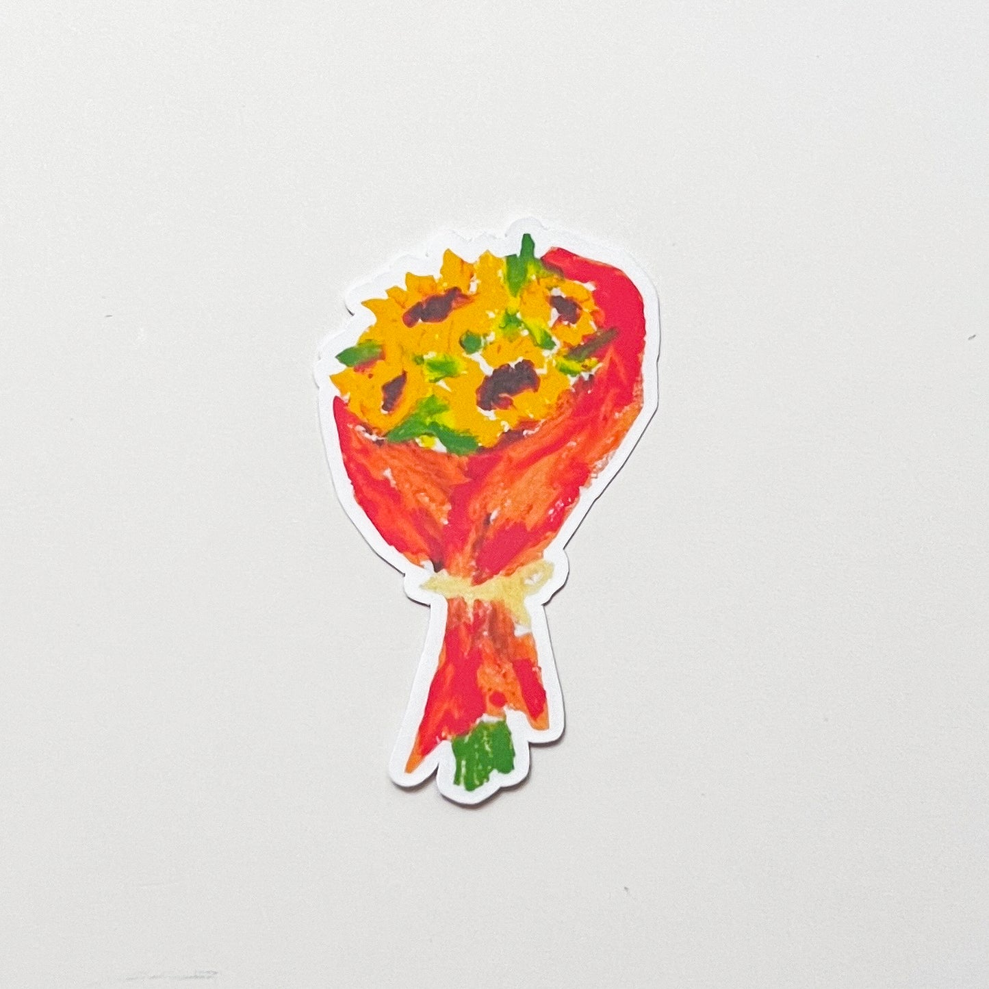 Colorful bouquet of flowers sticker on a light gray background