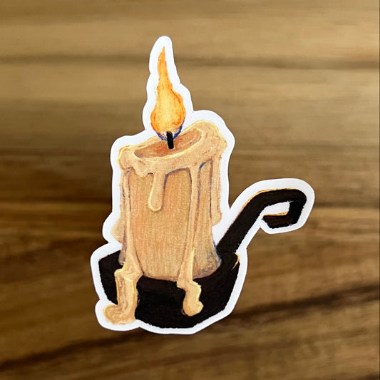 Illustration of a candle with a flame on a wooden background