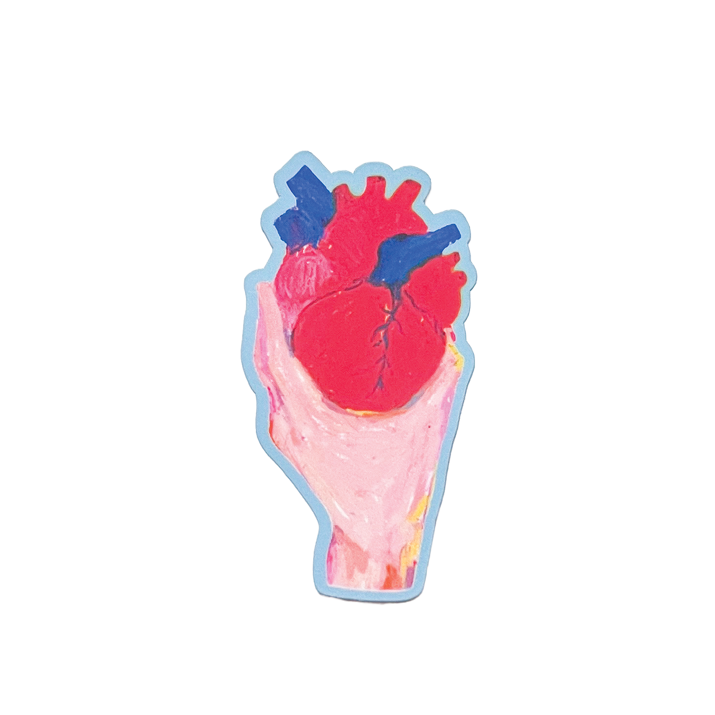 Colorful illustration of a heart with blue veins on a white background