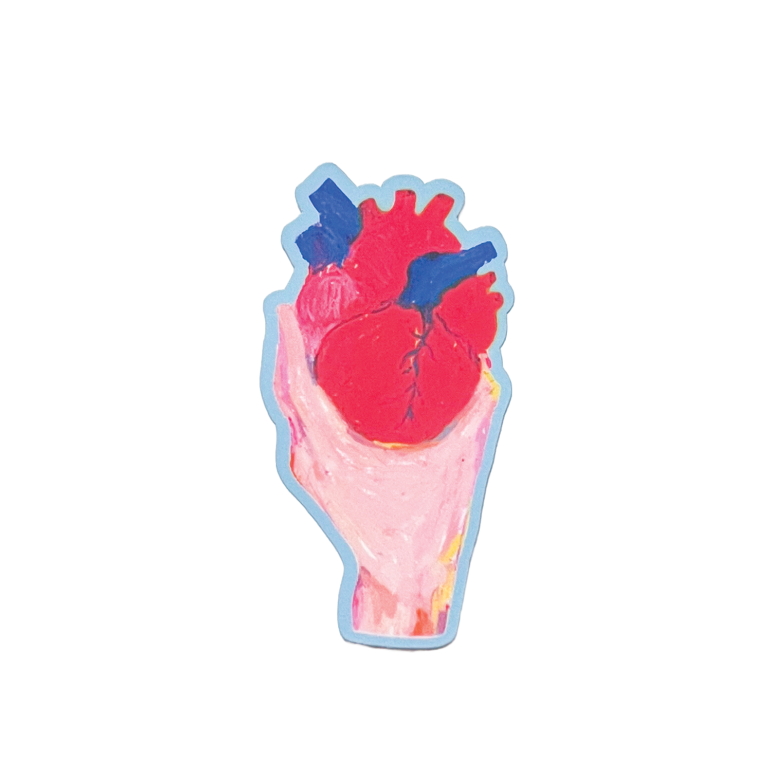 Colorful illustration of a heart with blue veins on a white background