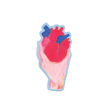 Colorful illustration of a heart with blue veins on a white background