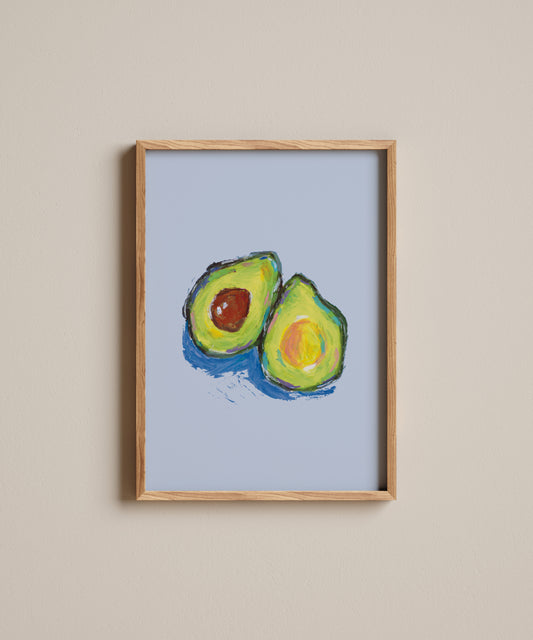 Oil Pastel Avocado Still Life | Art Print