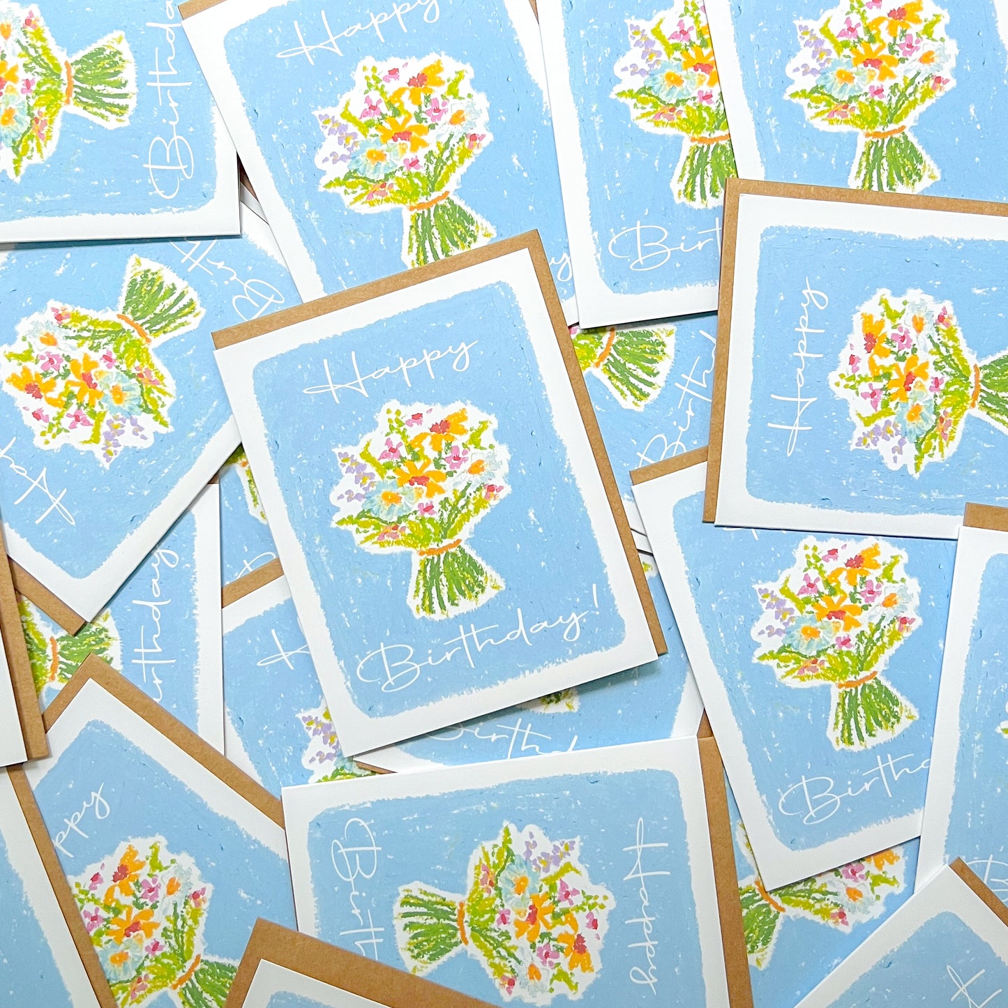 birthday cards with illustration of a flower bouquet and text 'happy birthday'