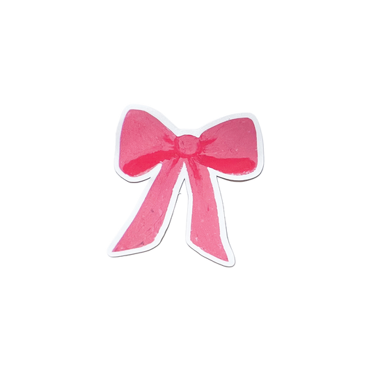 Pink bow-shaped sticker on a white background
