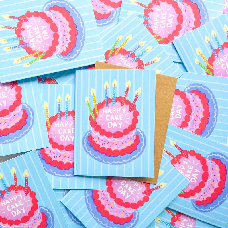 array of birthday cards with cake illustration and text 'happy cake day'
