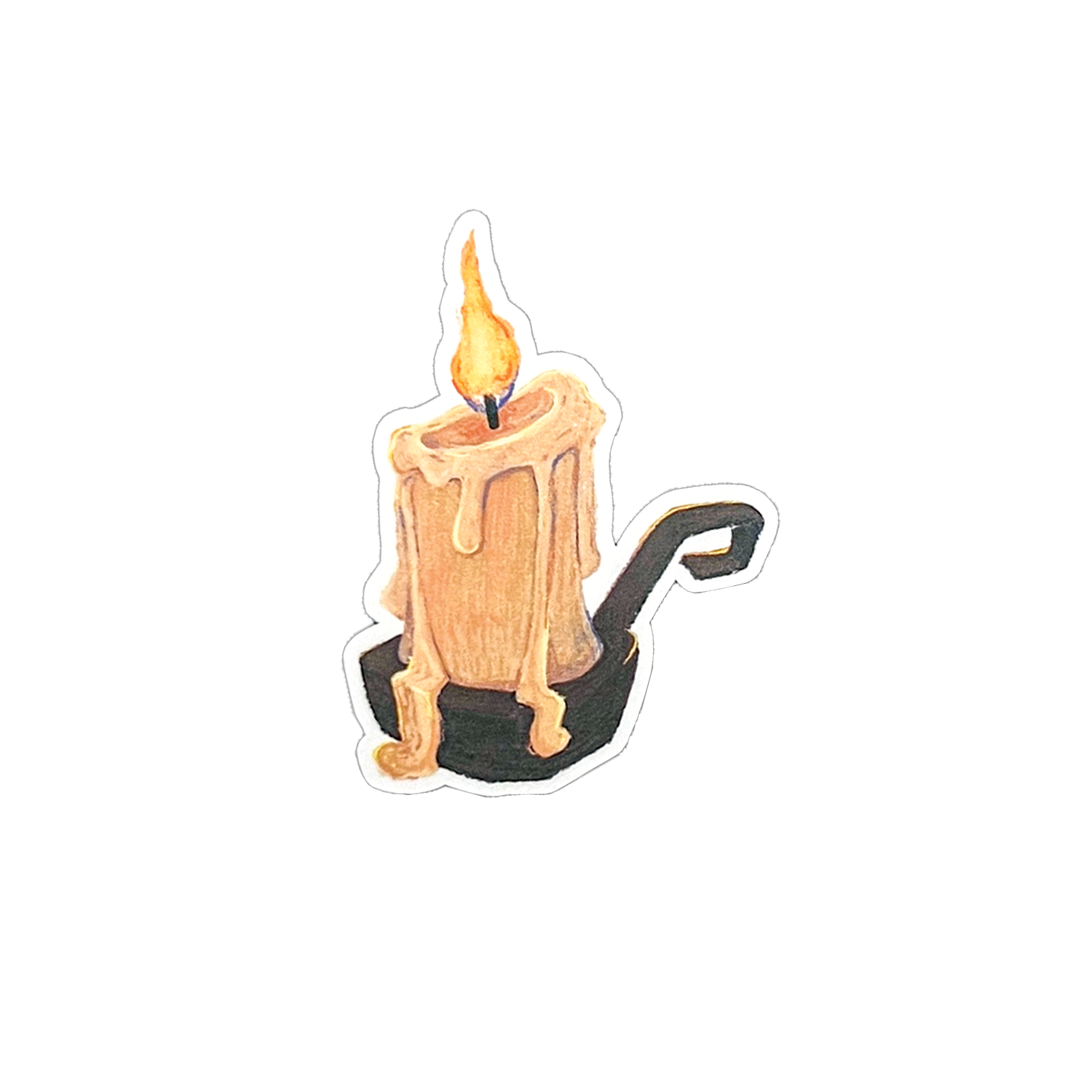 Candle with dripping wax on a white background