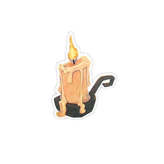 Candle with dripping wax on a white background