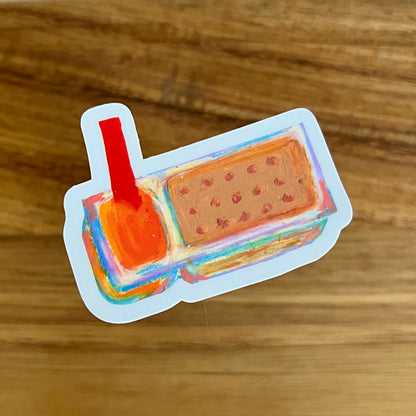 colourful illustration of cheese dip and crackers on wooden surface