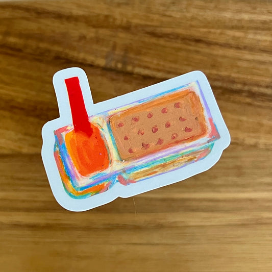 colourful illustration of cheese dip and crackers on wooden surface
