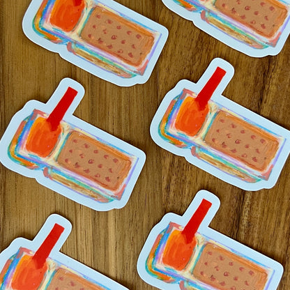 colourful illustration of cheese dip and crackers patterned on wooden surface