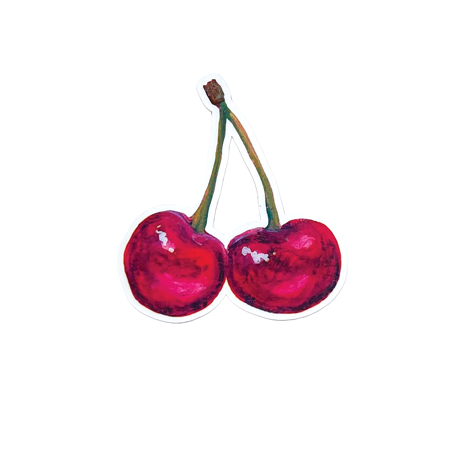 Two red cherries on a white background