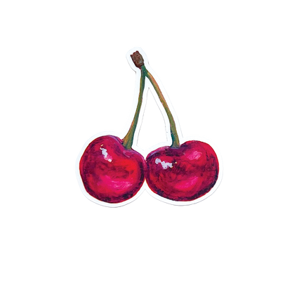 Two red cherries on a white background