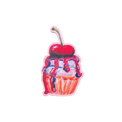 Illustration of a cupcake with cherry on top on a white background