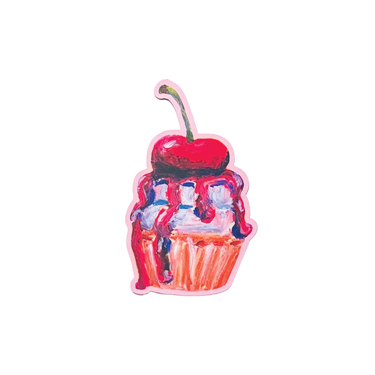 Illustration of a cupcake with cherry on top on a white background