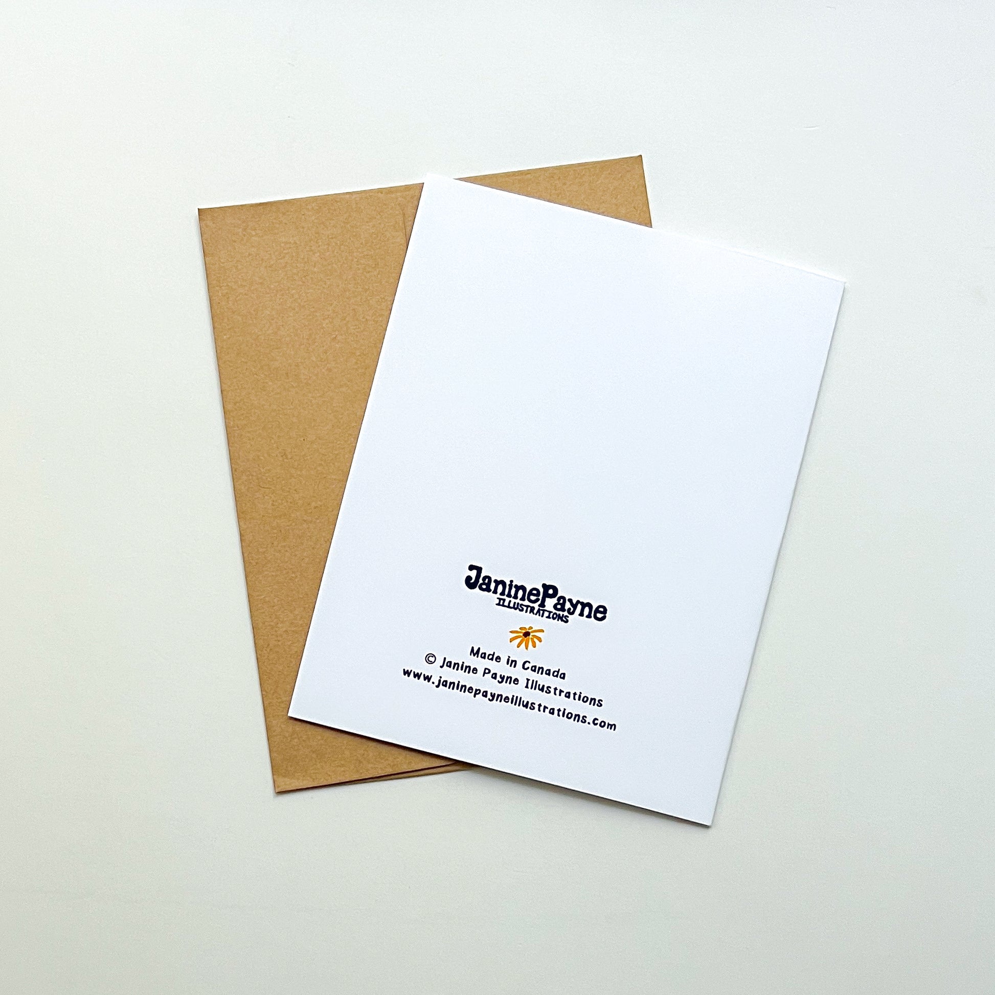 greeting card with Janine Payne Illustrations branding