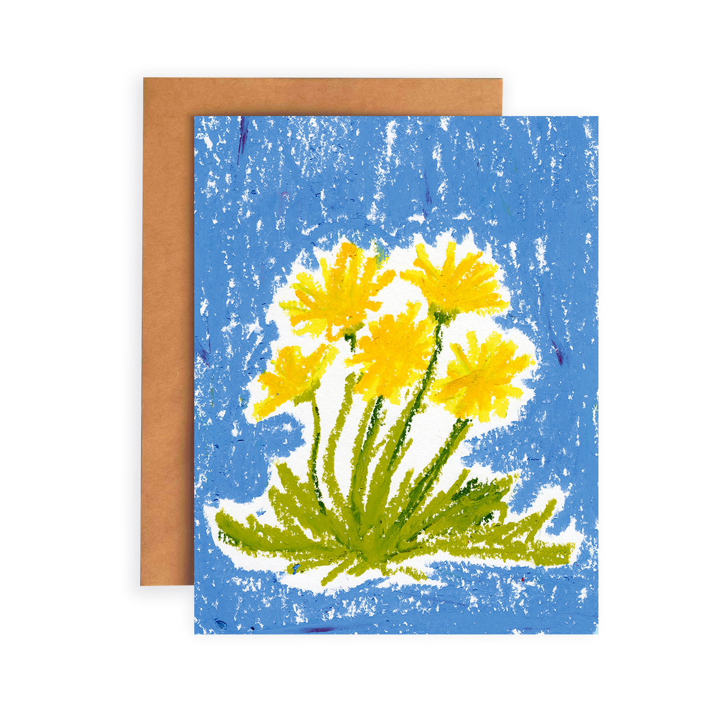 Greeting card with yellow flowers on a blue background
