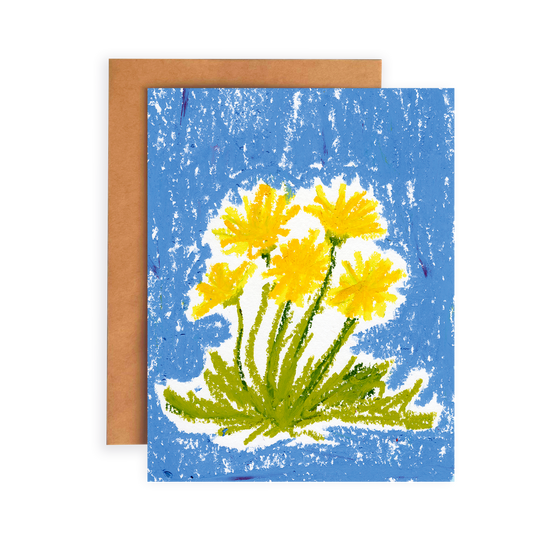 Greeting card with yellow flowers on a blue background
