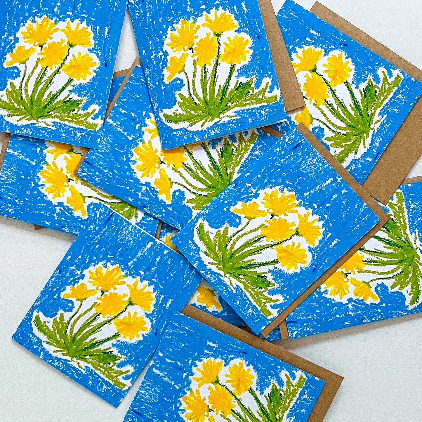 Set of greeting cards with yellow flower design on blue background