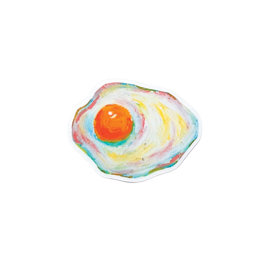 fried egg sticker on white background