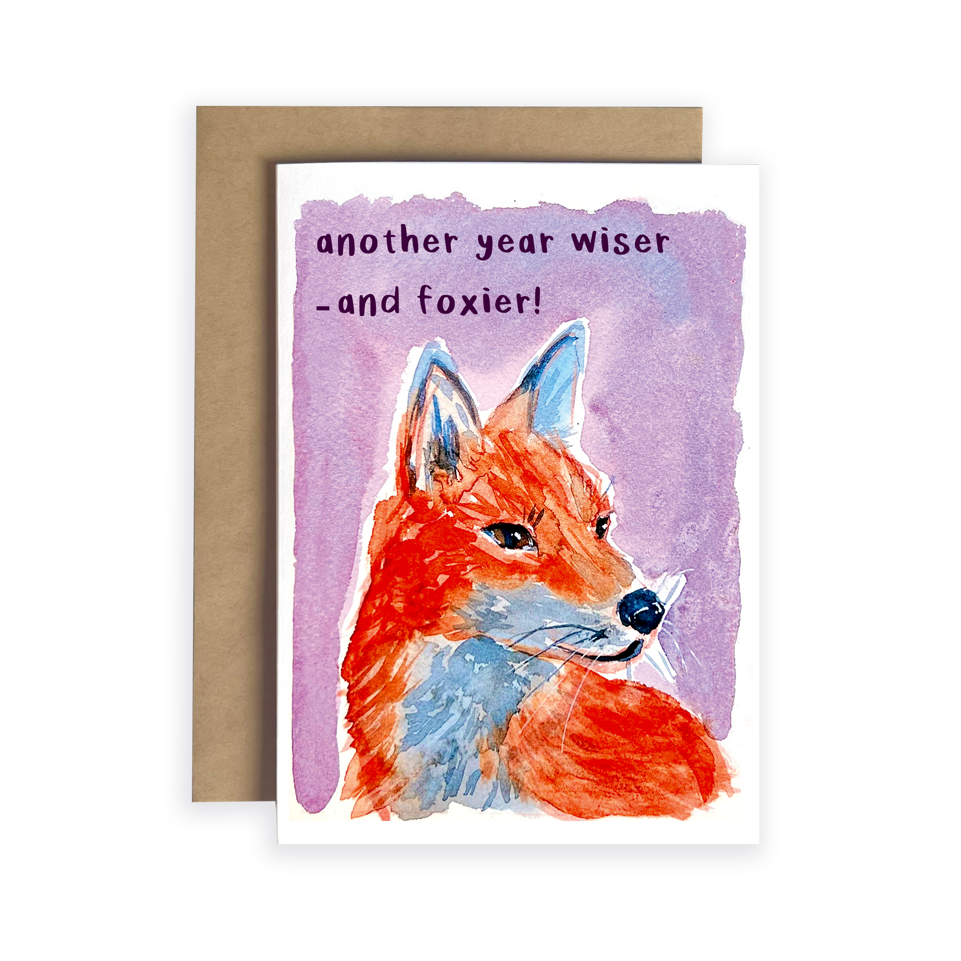 Greeting card with a fox illustration and text on a white background