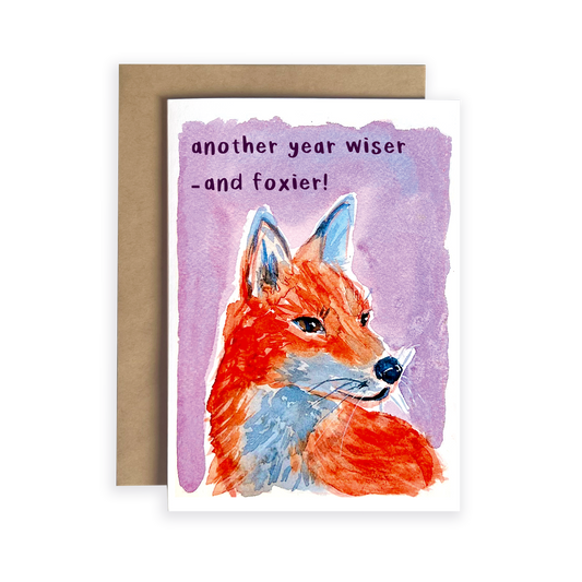 Greeting card with a fox illustration and text on a white background