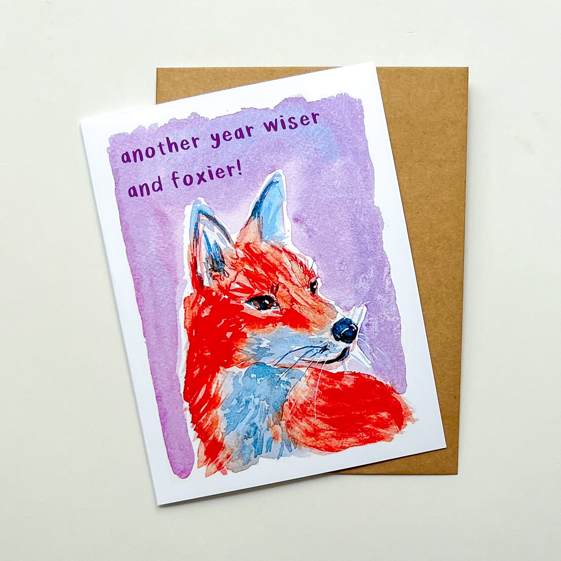 Greeting card with a fox illustration and text on a white background