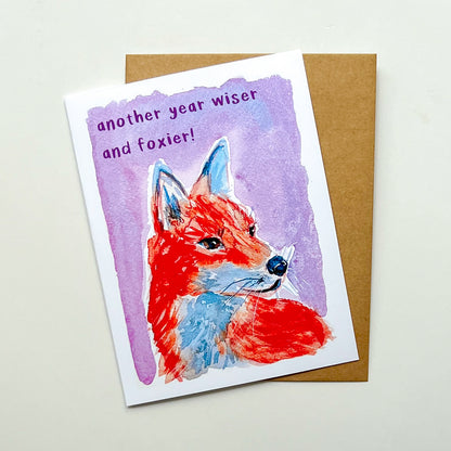 Greeting card with a fox illustration and text on a white background