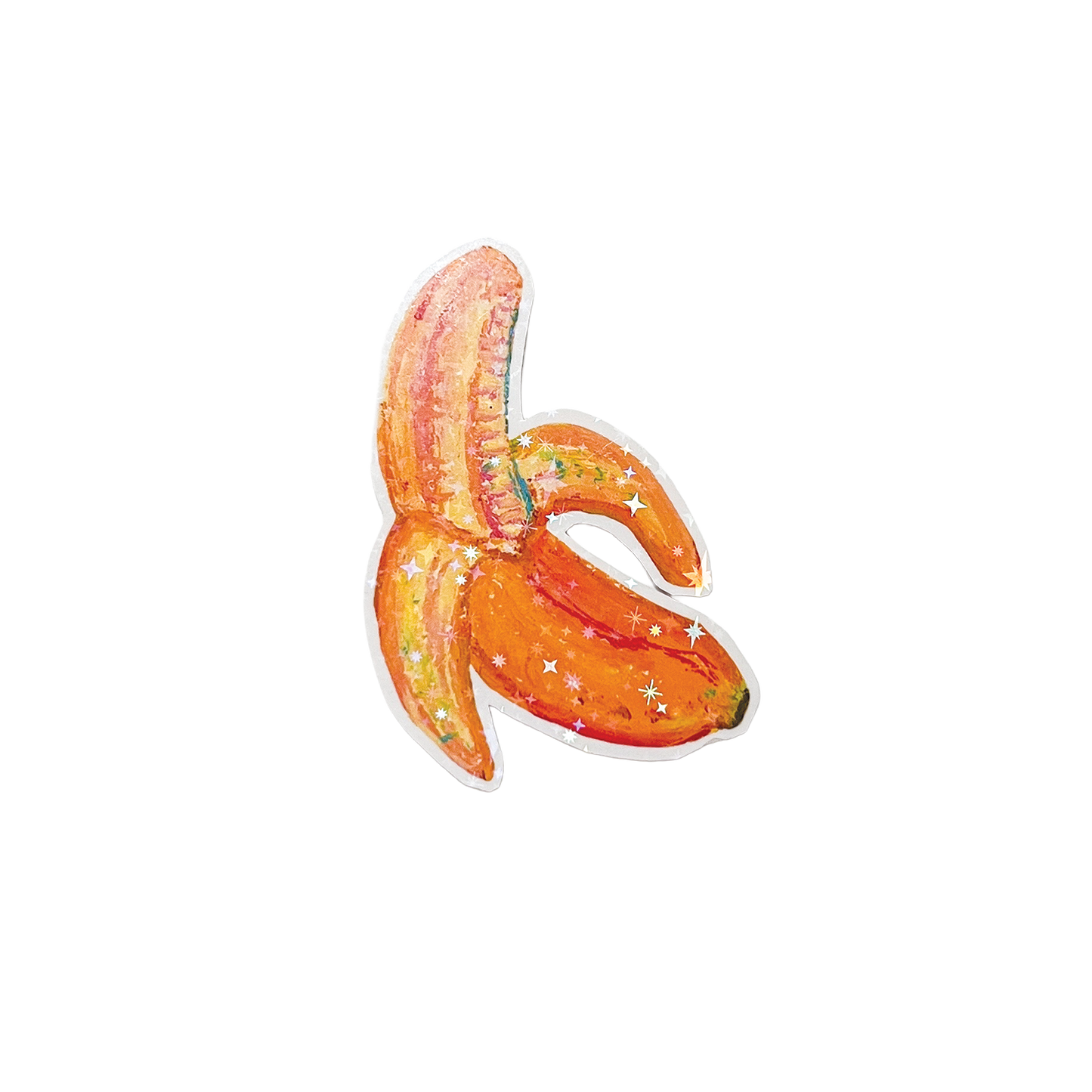 Decorative banana sticker with stars on a white background