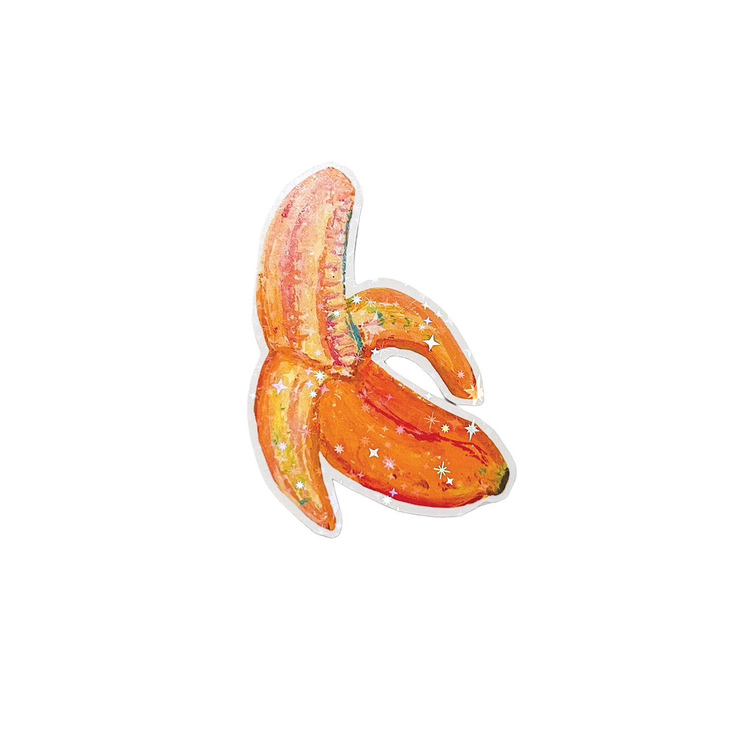 Decorative banana sticker with stars on a white background