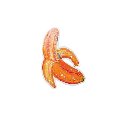 Decorative banana sticker with stars on a white background