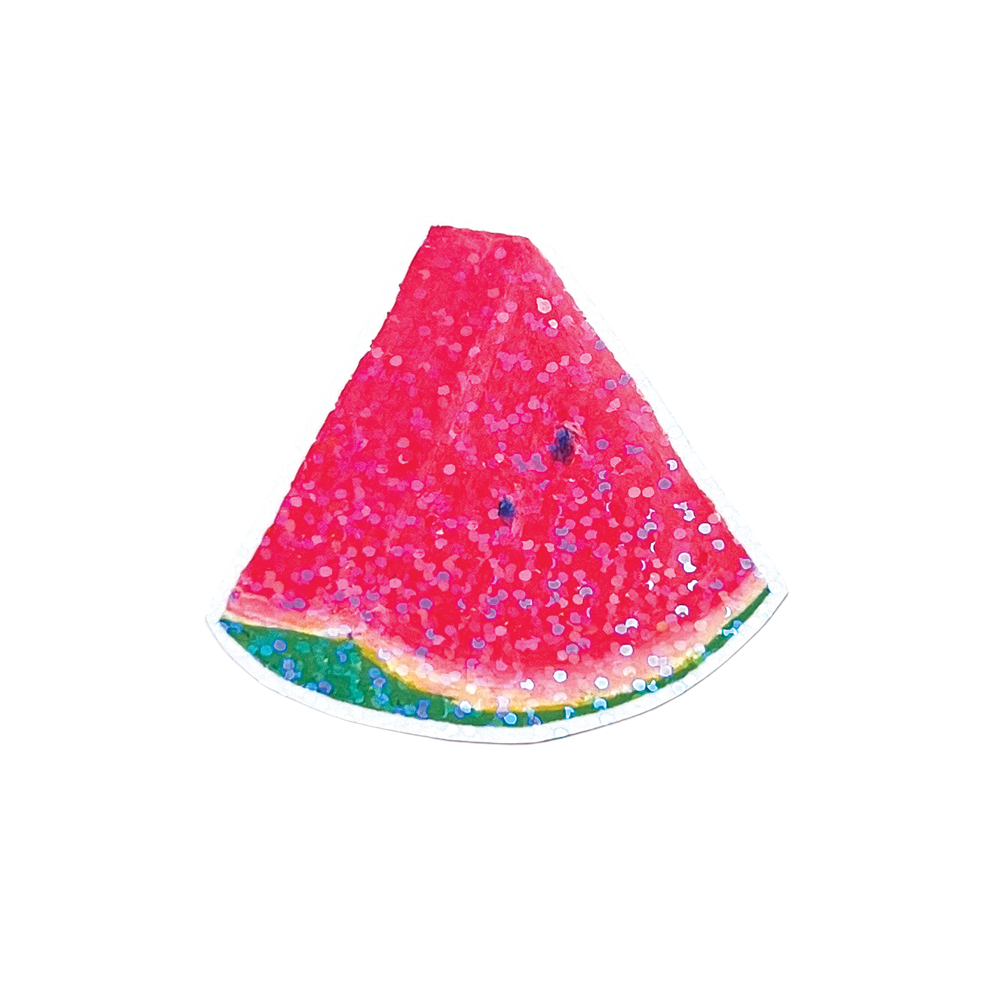 Watermelon slice with pink glittery top on a white background