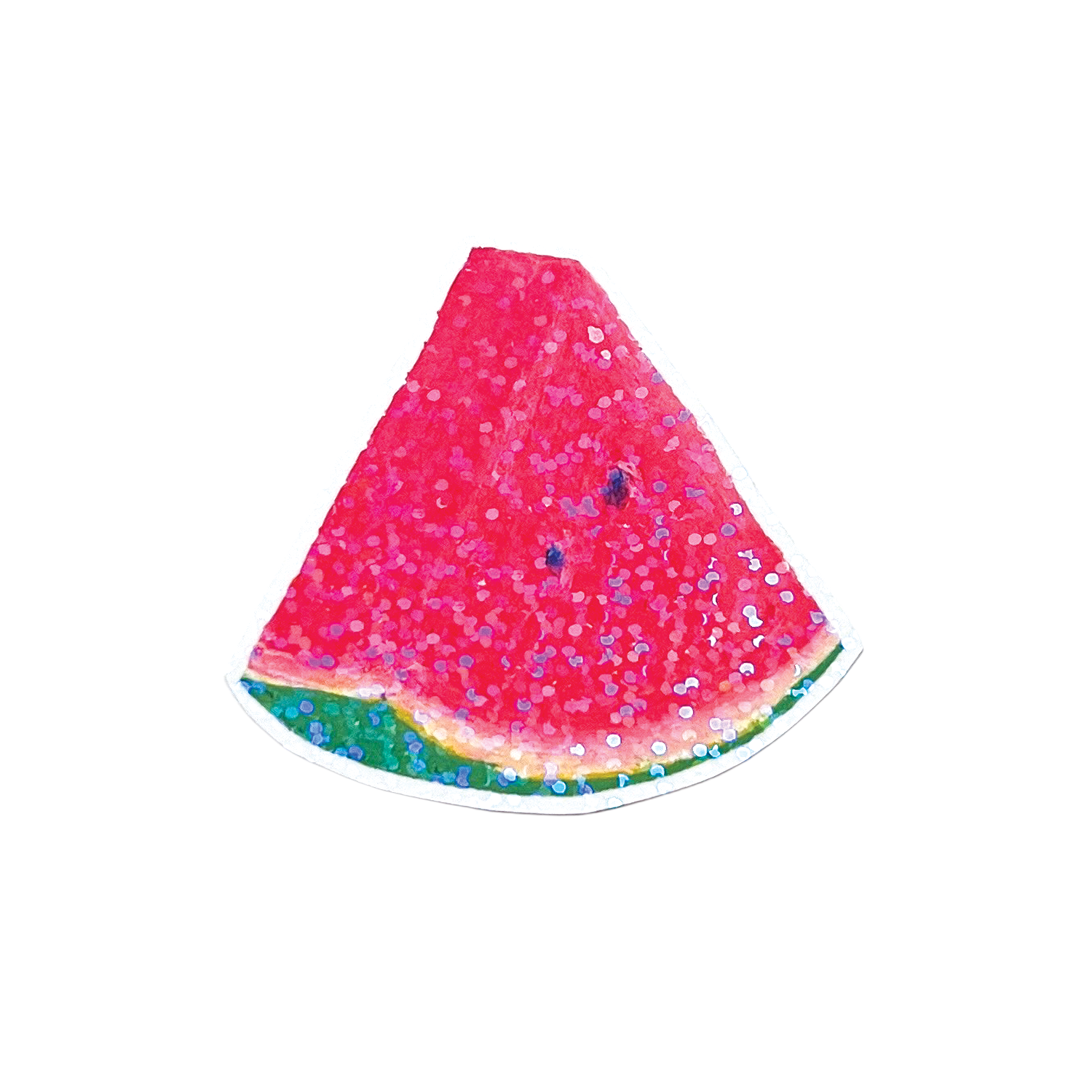 Watermelon slice with pink glittery top on a white background