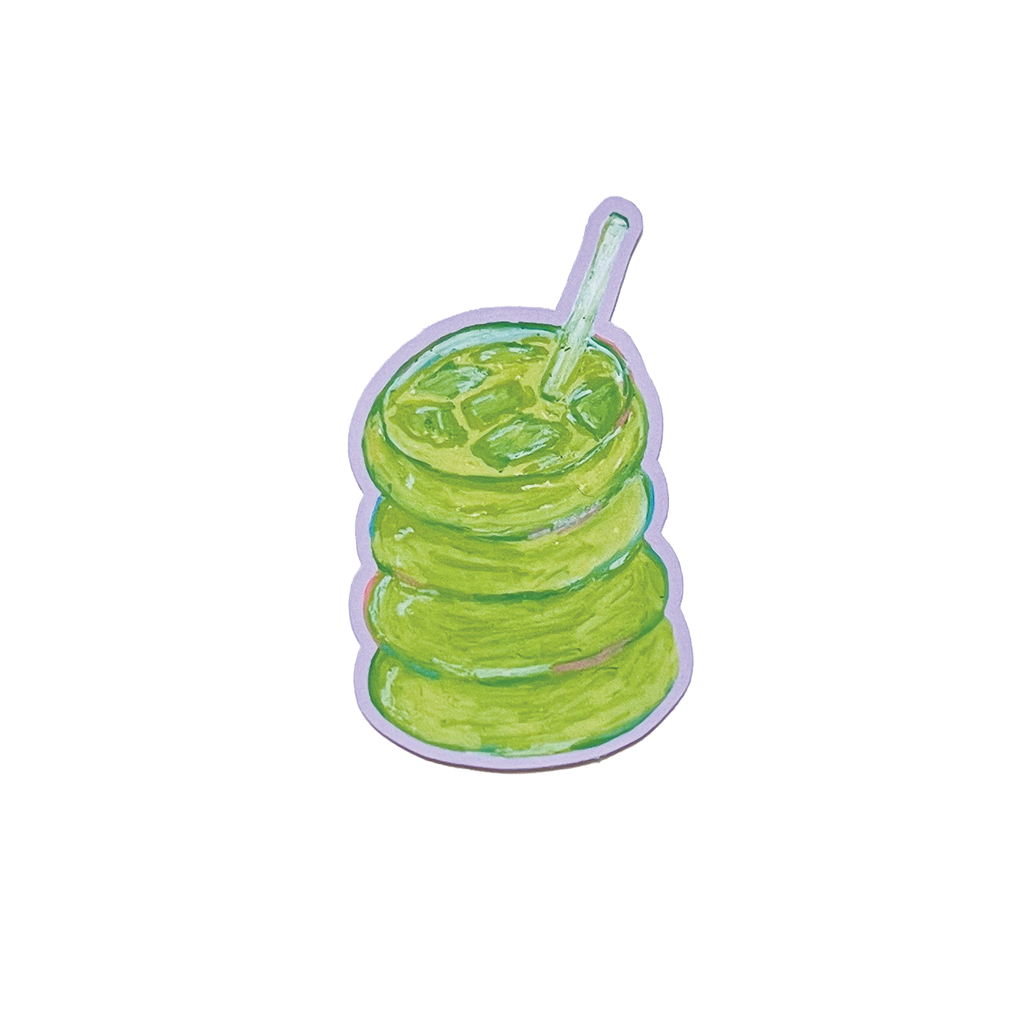 Illustration of a green iced matcha with a straw on a white background