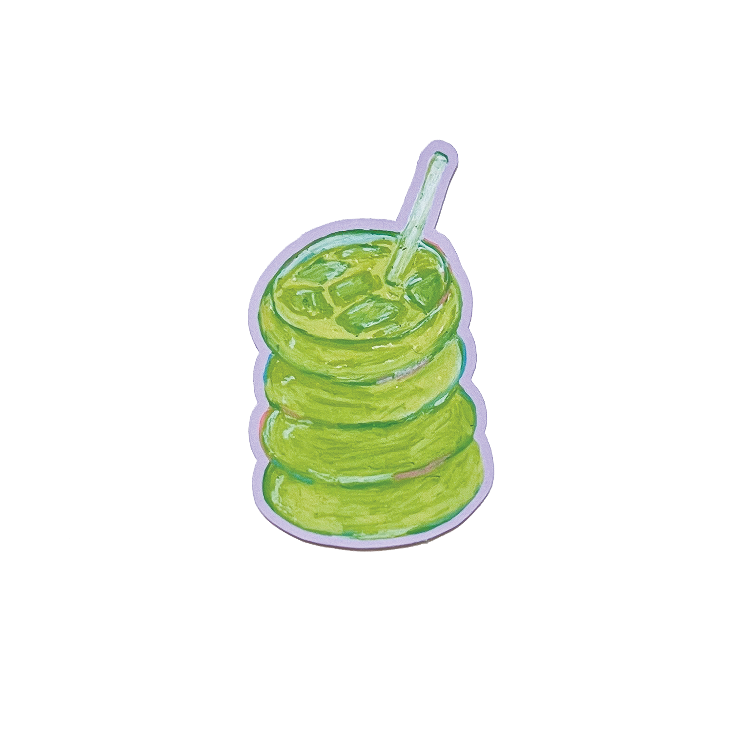 Illustration of a green iced matcha with a straw on a white background