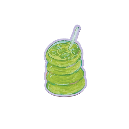 Illustration of a green iced matcha with a straw on a white background