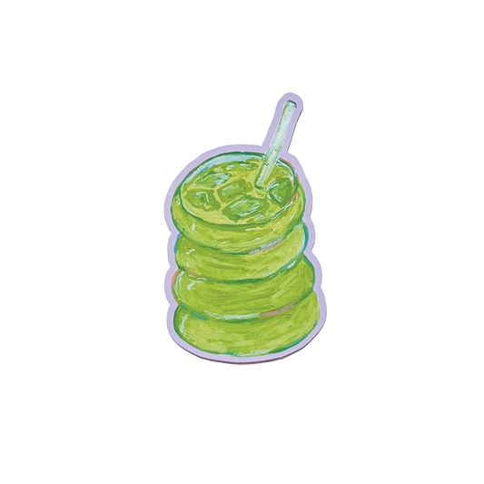 Illustration of a green iced matcha with a straw on a white background