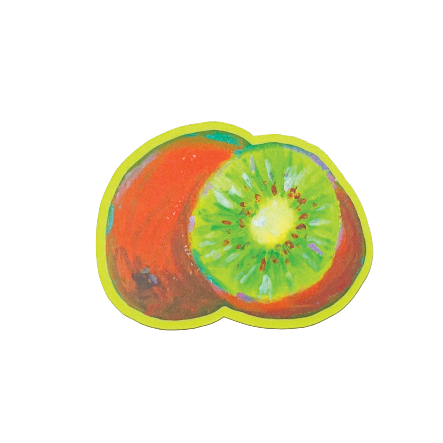 Illustration of a sliced kiwi fruit on a white background