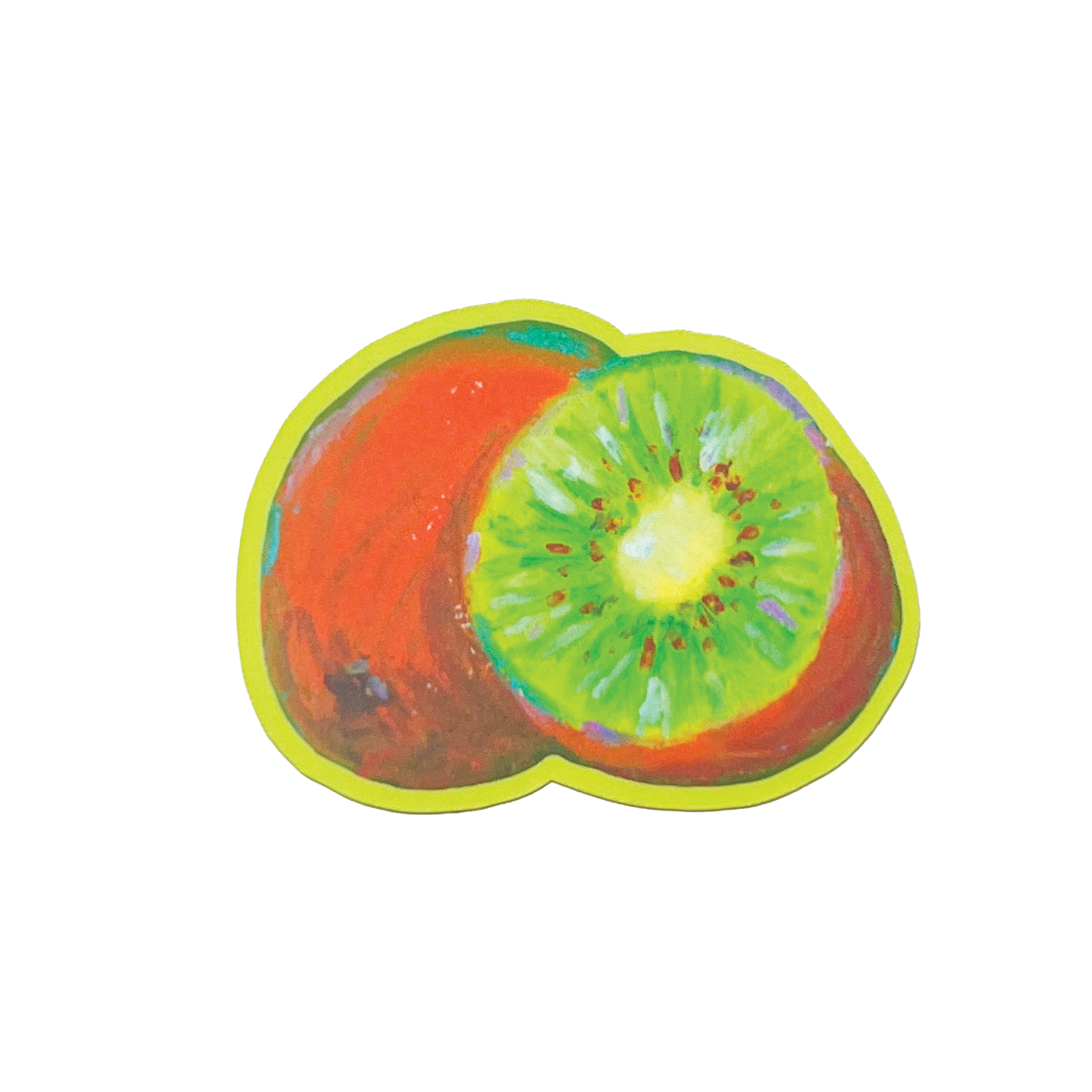 Illustration of a sliced kiwi fruit on a white background