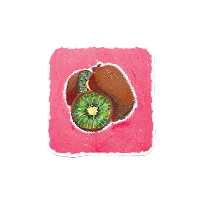 Sliced kiwi fruit on a pink background