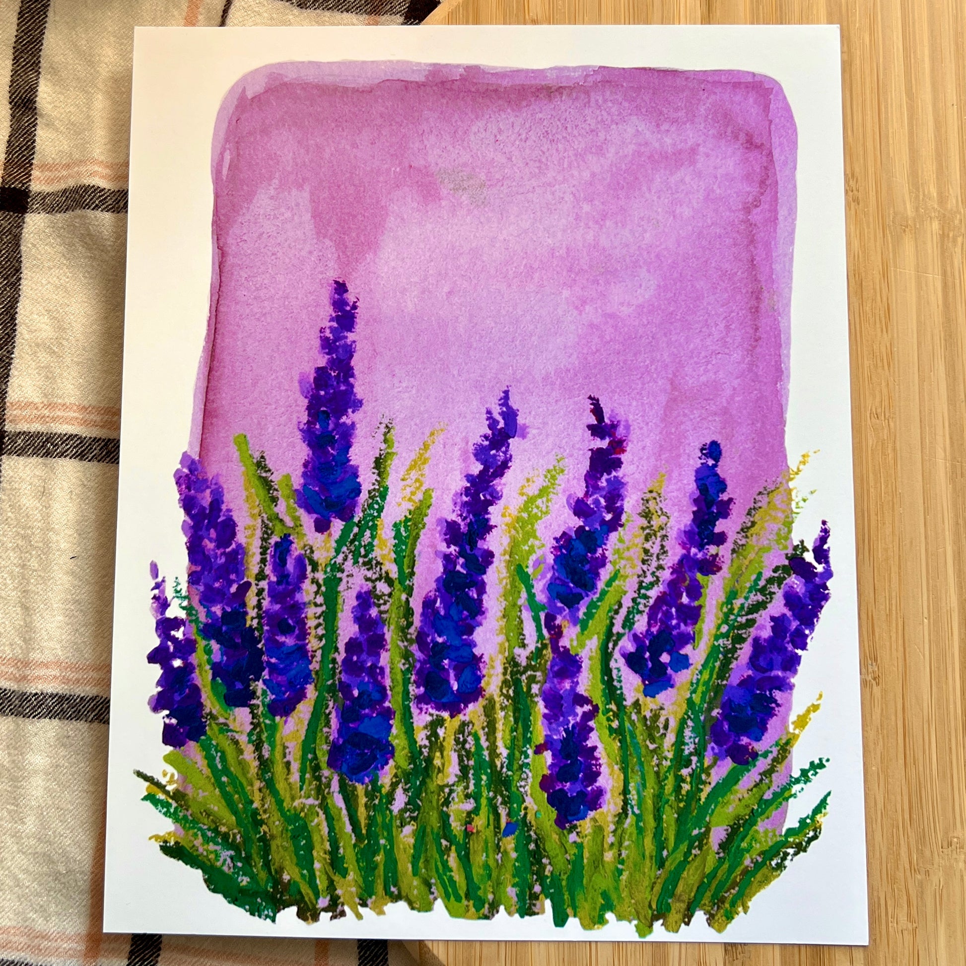 oil pastel lavender on purple watercolour background