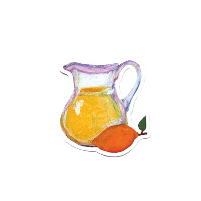 Illustration of a pitcher with lemonade and a lemon on a white background