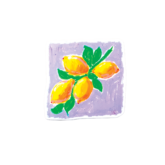 Illustration of lemons on a purple square background