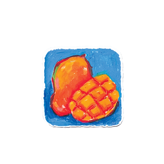 Illustration of a mango on a blue background