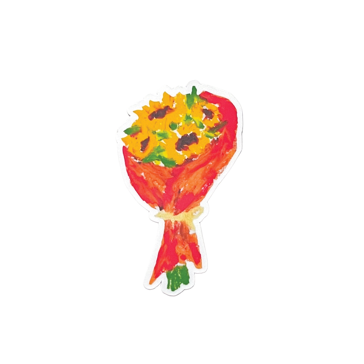 Bouquet of sunflowers wrapped in red paper on a white background