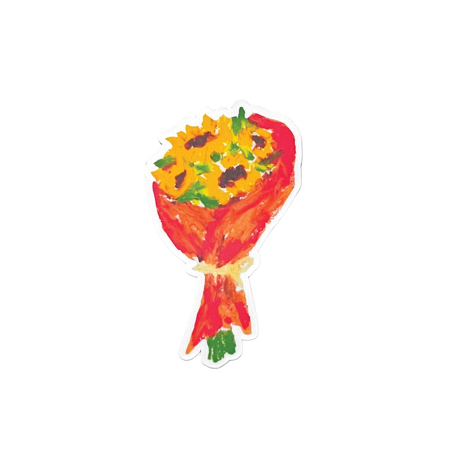Bouquet of sunflowers wrapped in red paper on a white background