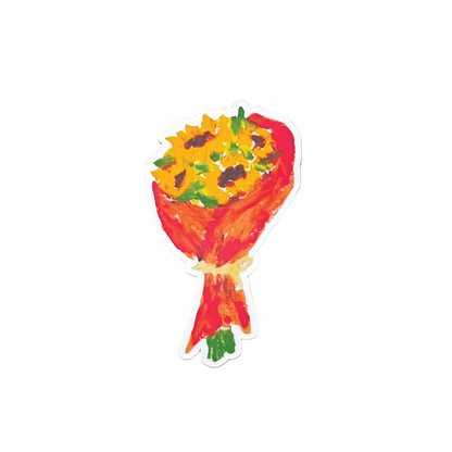 Bouquet of sunflowers wrapped in red paper on a white background