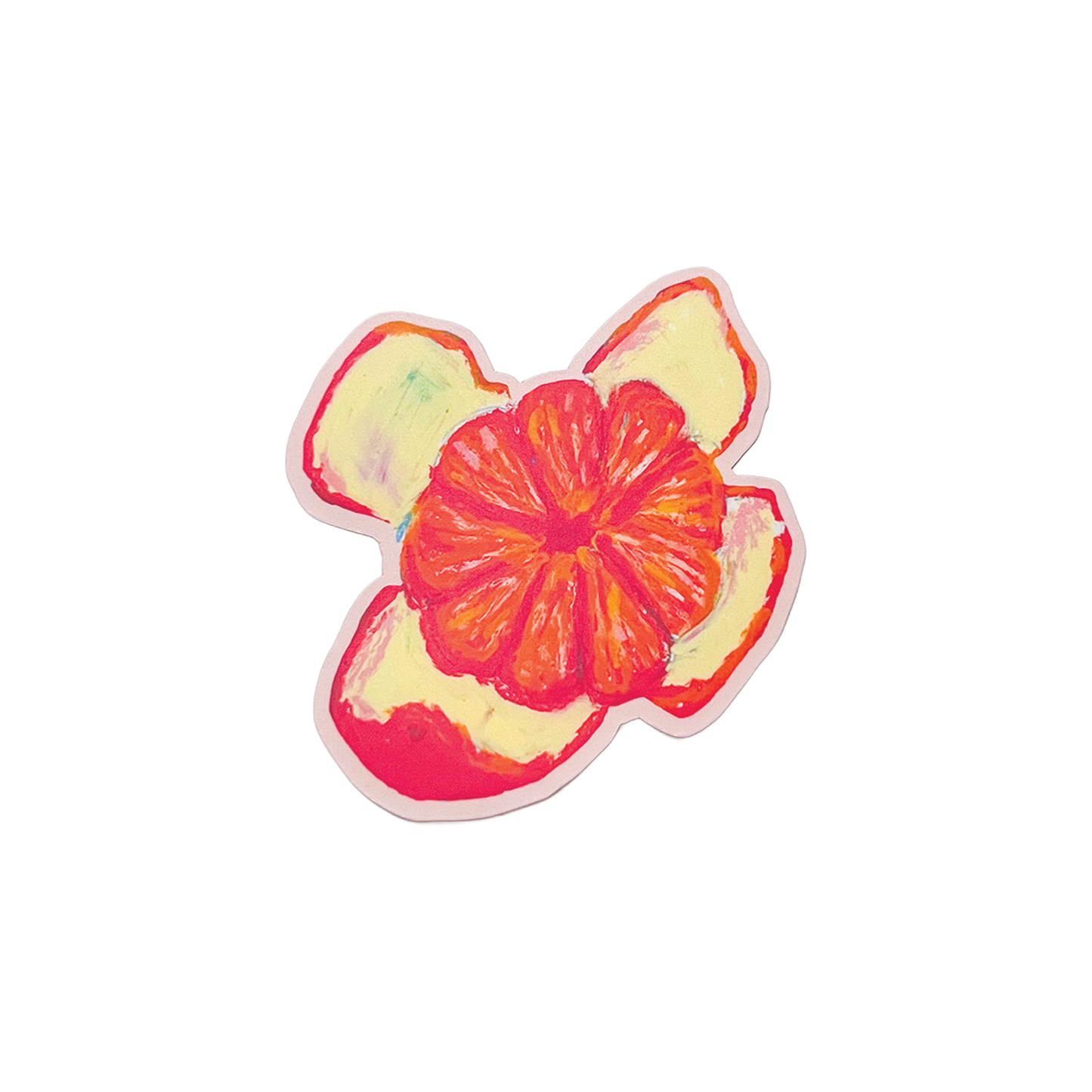 Colorful orange fruit sticker design on a white background